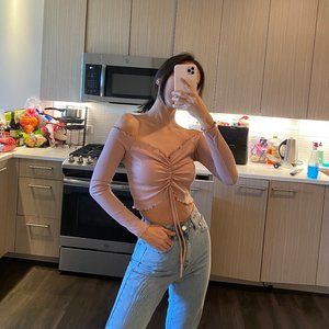 prettylittlething dusty pink frill edge tie front